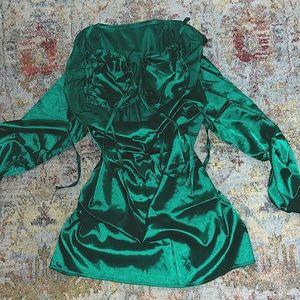 Satin Ruched Scoop Neck Mini Dress From Solado